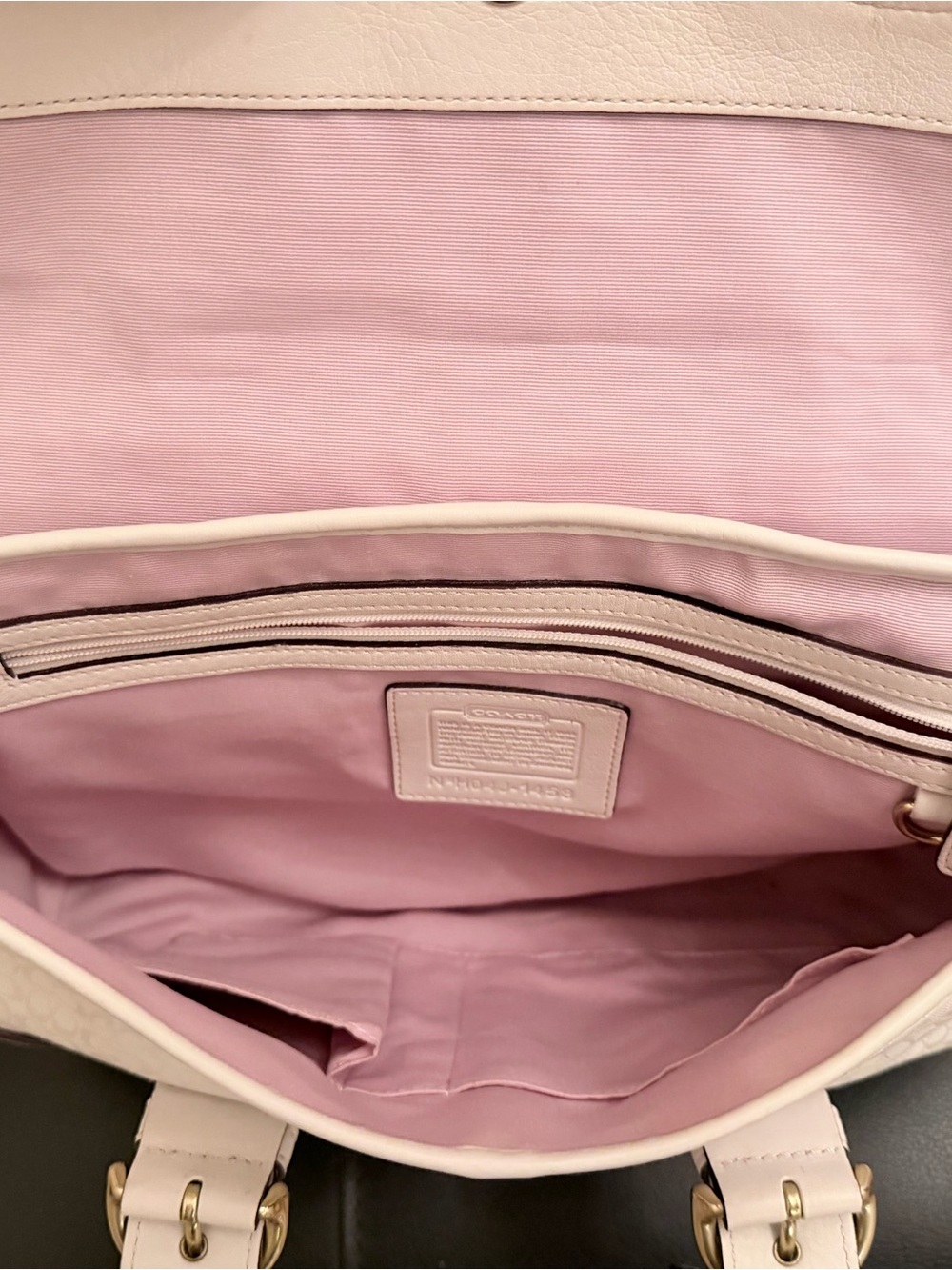 Vintage Coach Flap Satchel Cream Signature C Canvas/Leather with Matching Wallet - Picture 6 of 16